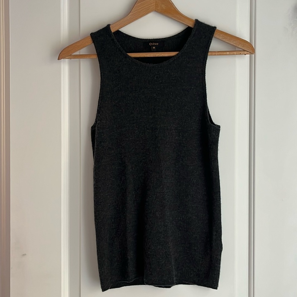 Quince Featherweight Cashmere Ribbed Tank in charcoal